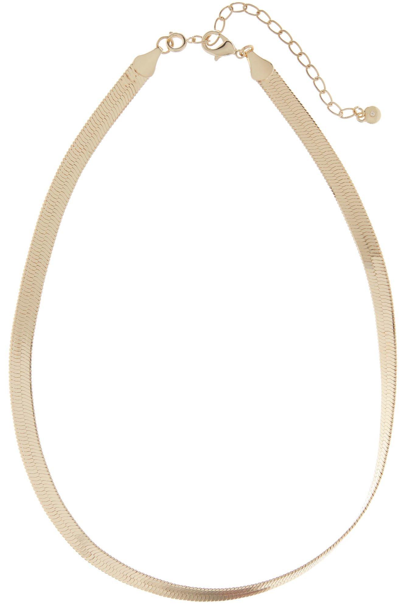 Wearable Art By Roman Gold Tone Flat Herringbone Necklace