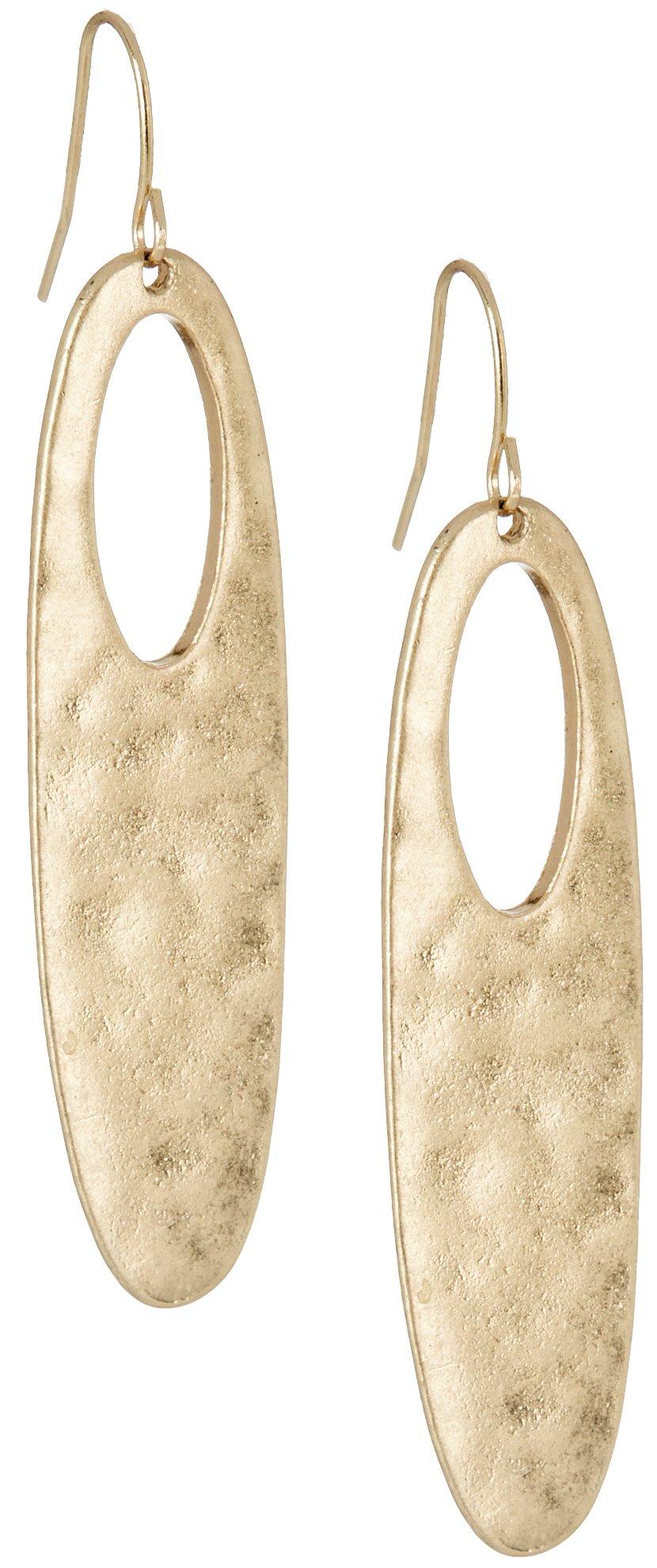 Bella Del Mare Hammered Open Long Oval Dangle Earrings