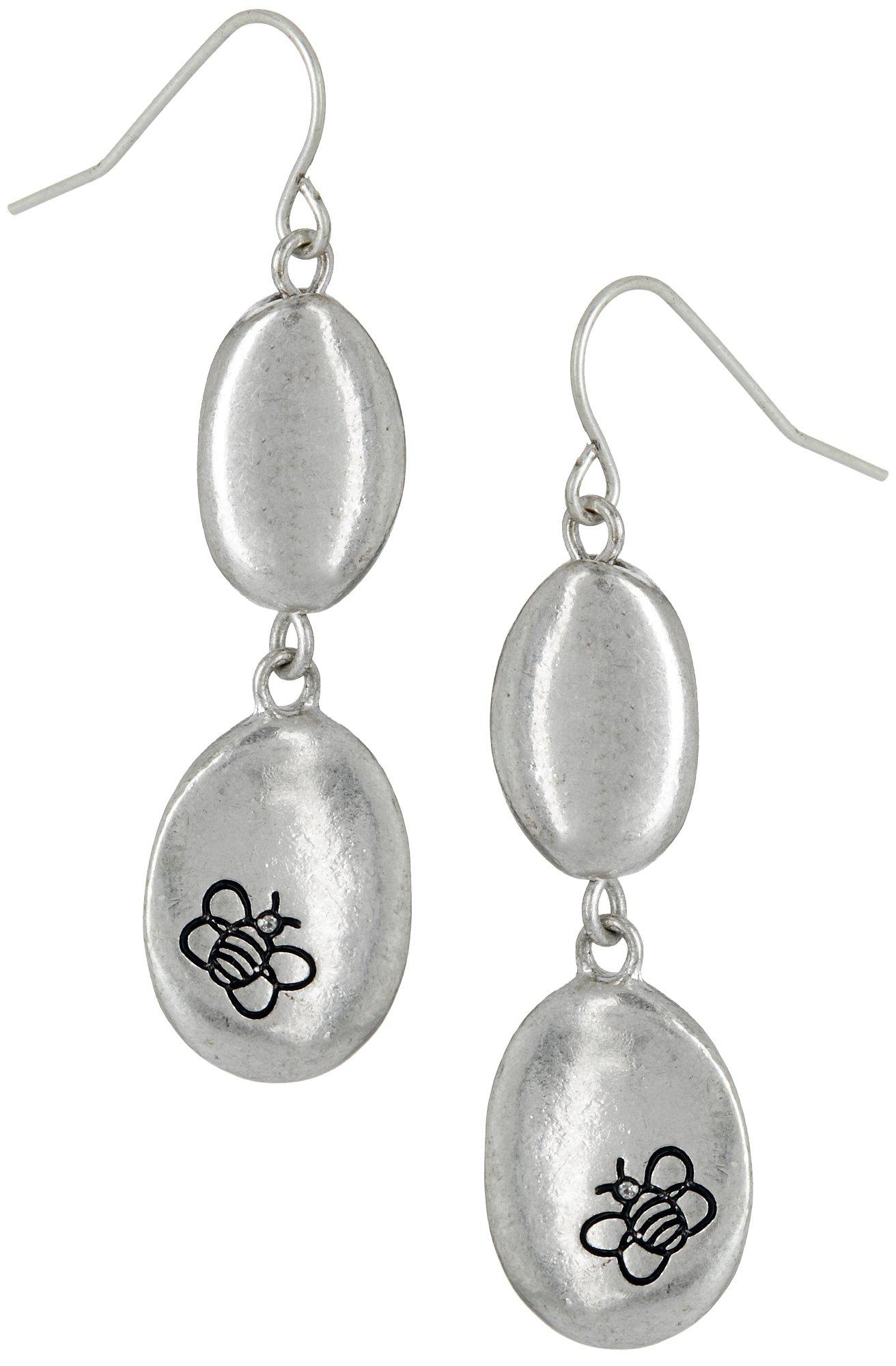 Bella Del Mare Bee Hammered Double Ovals Dangle Earrings