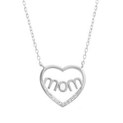 16 In. Pave Mom Heart Necklace