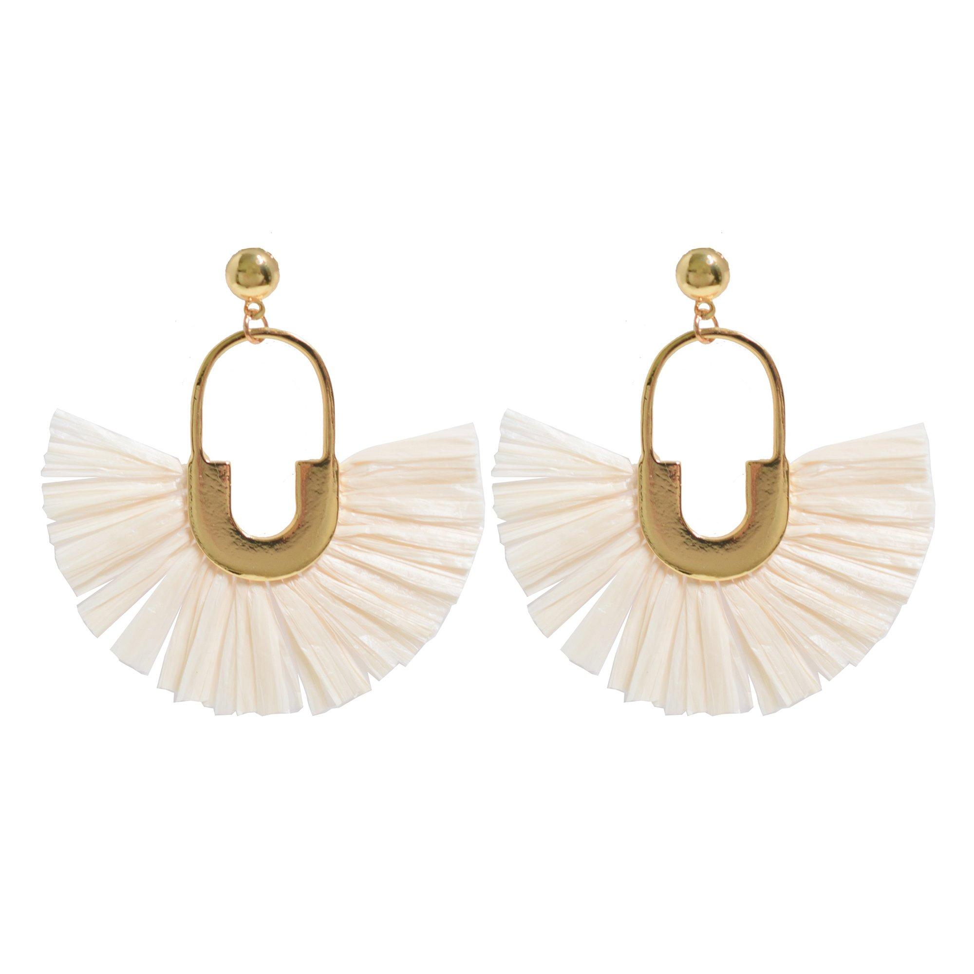Daisy Fuentes Crescent Raffia Fringe Dangle Earrings
