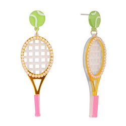 Fun & Sun 2.5 In. Pave Tennis Racket Dangle Earrings