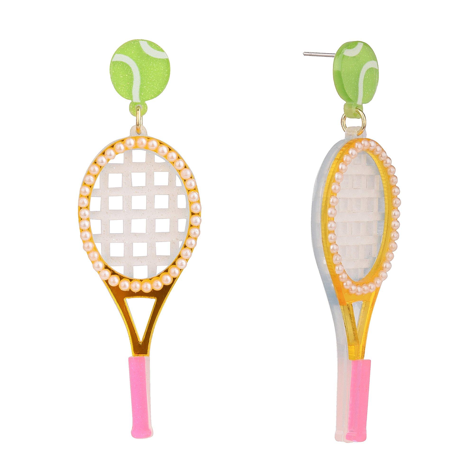 2.5 In. Pave Tennis Racket Dangle Earrings