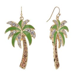 Fun & Sun 2.5 In. Pave Palm Tree Dangle Earrings