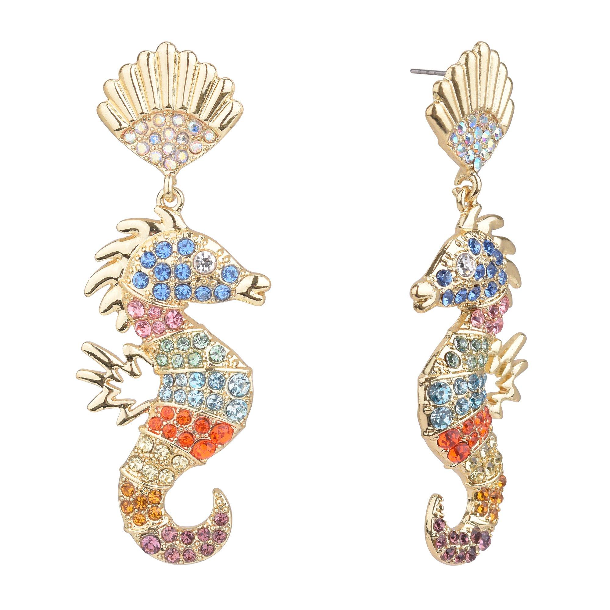 3 In. Pave Seahorse Dangle Earrings