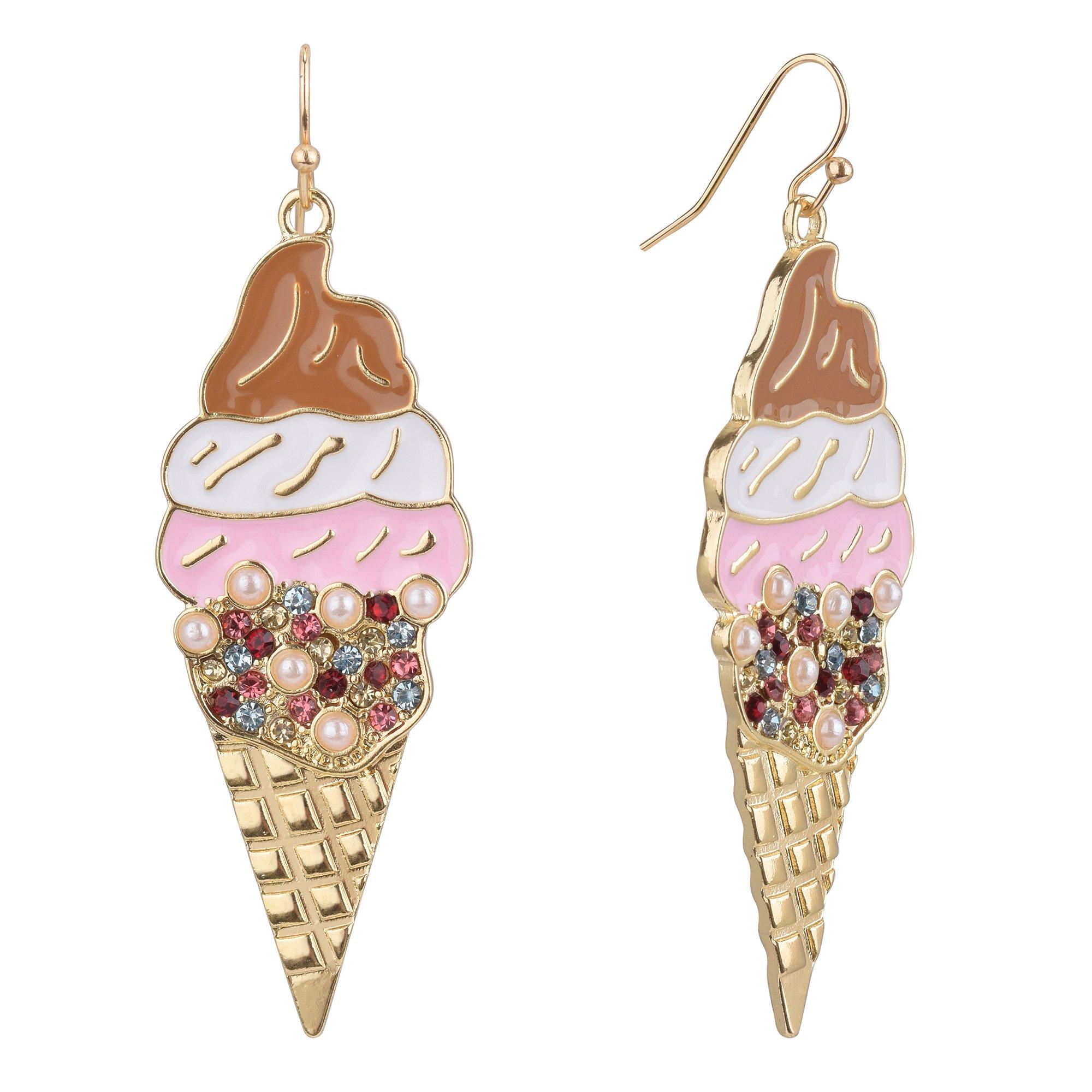 Fun & Sun Pave Enamel Ice Cream Cone Dangle Earrings