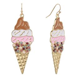 Fun & Sun Pave Enamel Ice Cream Cone Dangle Earrings
