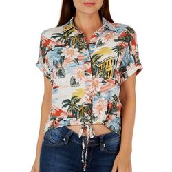 Lily Star Juniors Resort Button Down Tie Front Top