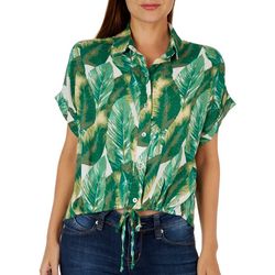 Lily Star Juniors Palm Leaf Button Down Tie Front Top