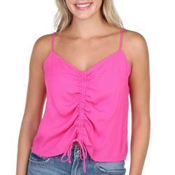 Lily White Juniors Solid Woven Front Ruched Sleeveless Top