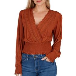 Juniors Solid Crossover Lace Long Sleeve Top