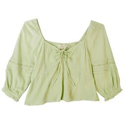 Juniors Solid Front Ruched 3/4 Sleeve Top