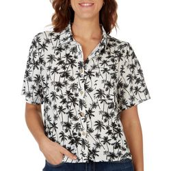 Love Notes Juniors Camp Button Down Short Sleeve Top