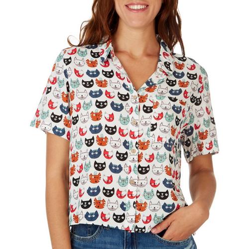 Love Notes Juniors Camp Button Down Short Sleeve