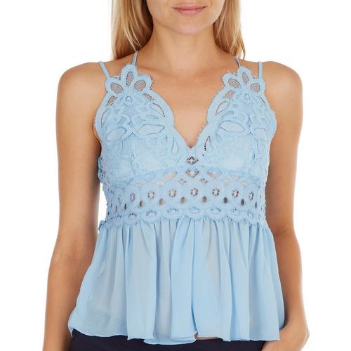 Juniors Solid Lace Babydoll Tank Top