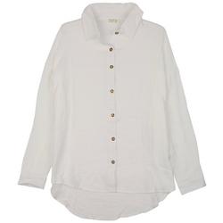 Juniors Solid Gauze Button Down Long Sleeve Top