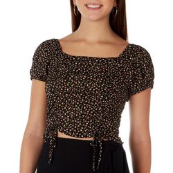 Liberty Love Juniors Ditsy Ruched Smocked Crop Top