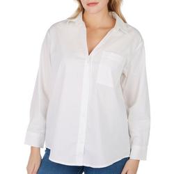 Juniors Solid Button Down Long Sleeve Top