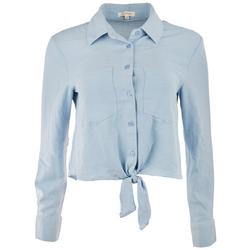 Juniors Classic Solid Button Down Long Sleeve Top