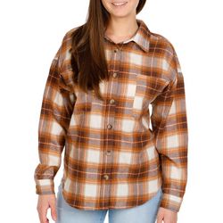 No Comment Juniors Riley Plaid Woven Long Sleeve Top