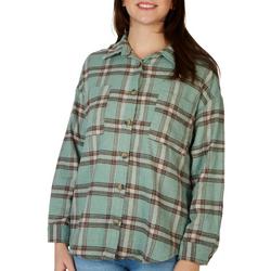 Juniors Two Pocket Oversized Plaid Shacket Top