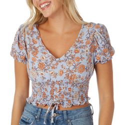 No Comment Juniors Floral Smocked Ruched Crop Top