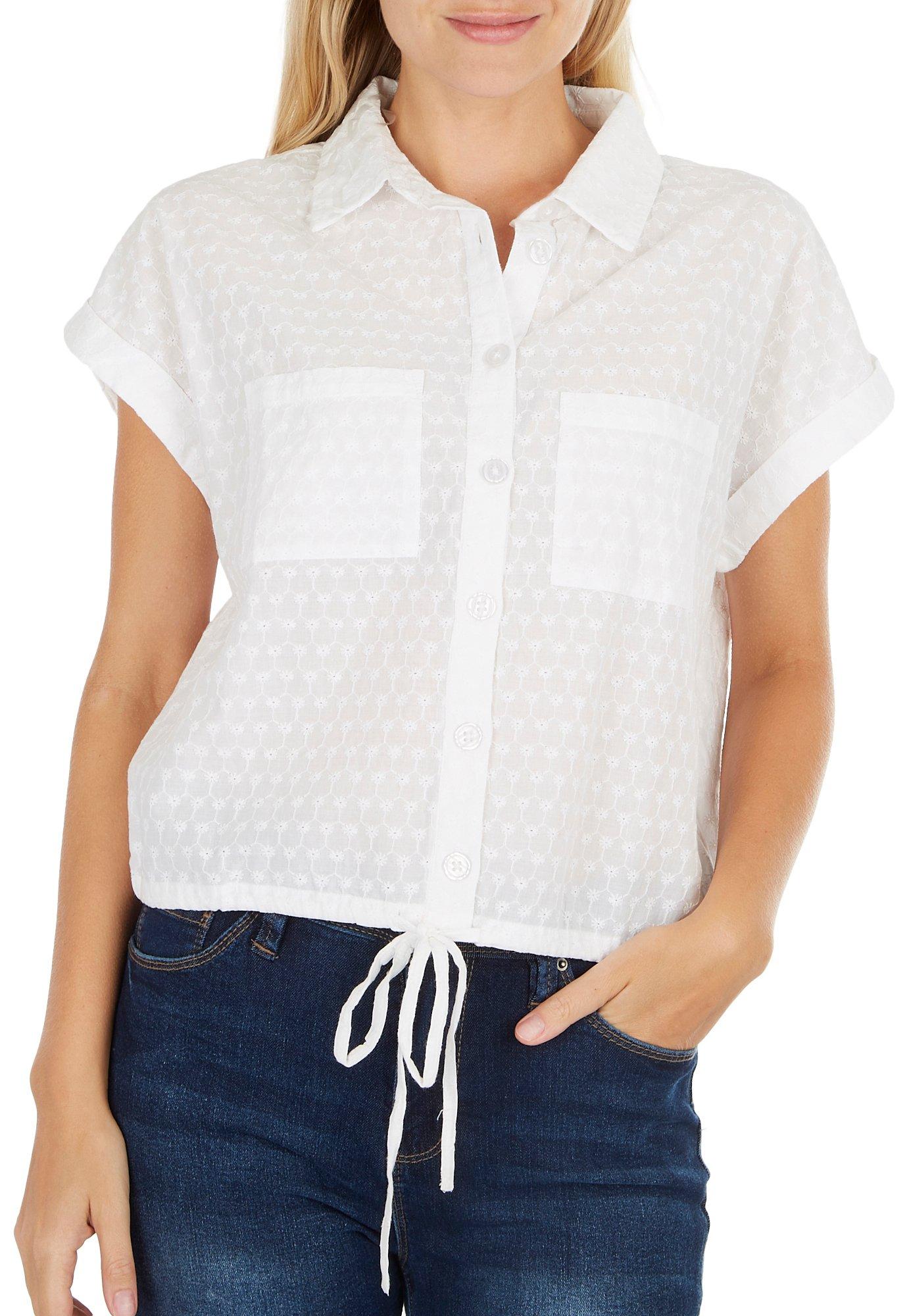 Juniors Deep Sea Ribbed Plaid Button Down Short Sleeve Top | Bealls Florida