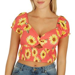 Juniors Sunflower Strappy Padded Short Sleeve Shirt
