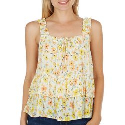 Juniors Floral Tiered Ruffle Sleeveless Top
