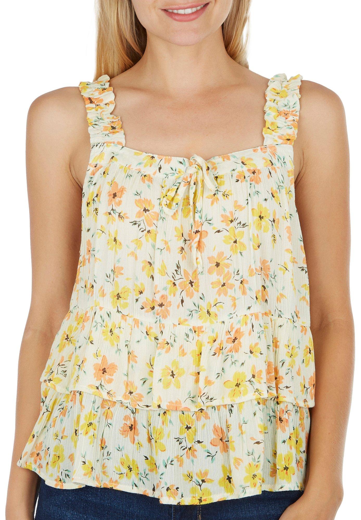 Derek Heart Juniors' Tiered Floral-Print Textured Woven Babydoll