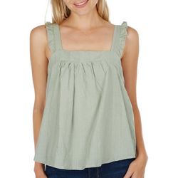 Juniors Solid Embroidered Ruffle Sleeveless Top