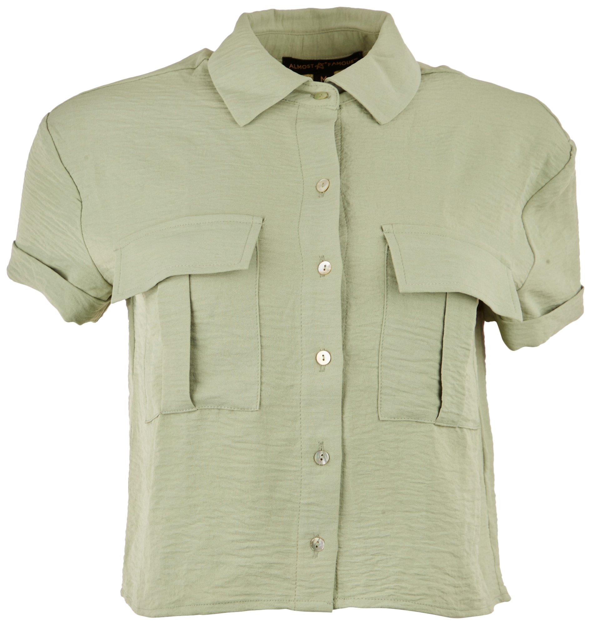 Almost Famous Juniors Solid Button Down Short Sleeve