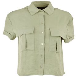 Almost Famous Juniors Solid Button Down Short Sleeve Top