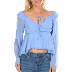 Almost Famous Juniors Smocked Long Bell Sleeve Top