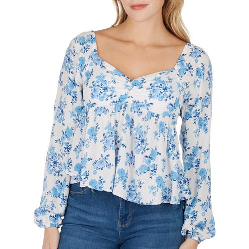 Almost Famous Juniors Floral Sweetheart Long Sleeve Top