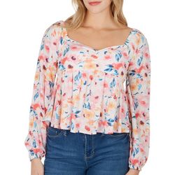 Almost Famous Juniors Watercolor Floral Long Sleeve Top