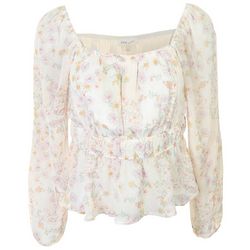 Juniors Floral Baby Doll Long Sleeve Top
