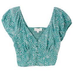 Juniors Ditsy Smocked Button Peasant Crop Top