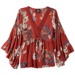 Angie Juniors Floral Print Long Sleeve Top