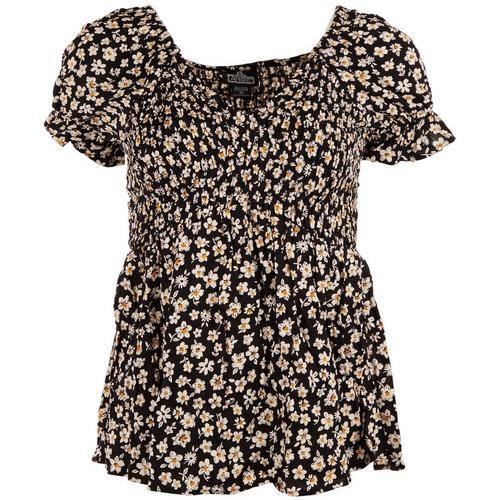 Angie Juniors Short Sleeve Floral Top