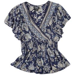 Angie Juniors Placement Print V-Neck Short Sleeve Top