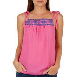 E&M Juniors Solid Embroidered Tie Strap Sleeveless Top