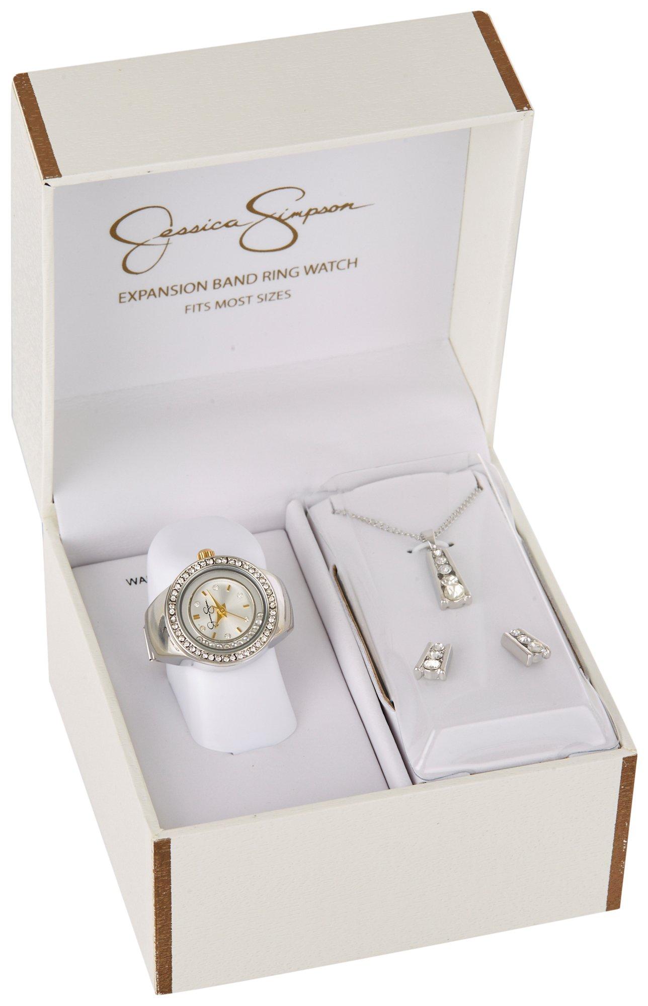 Jessica Simpson Womens 3-Pc. Pave Watch Ring & Jewelry Set