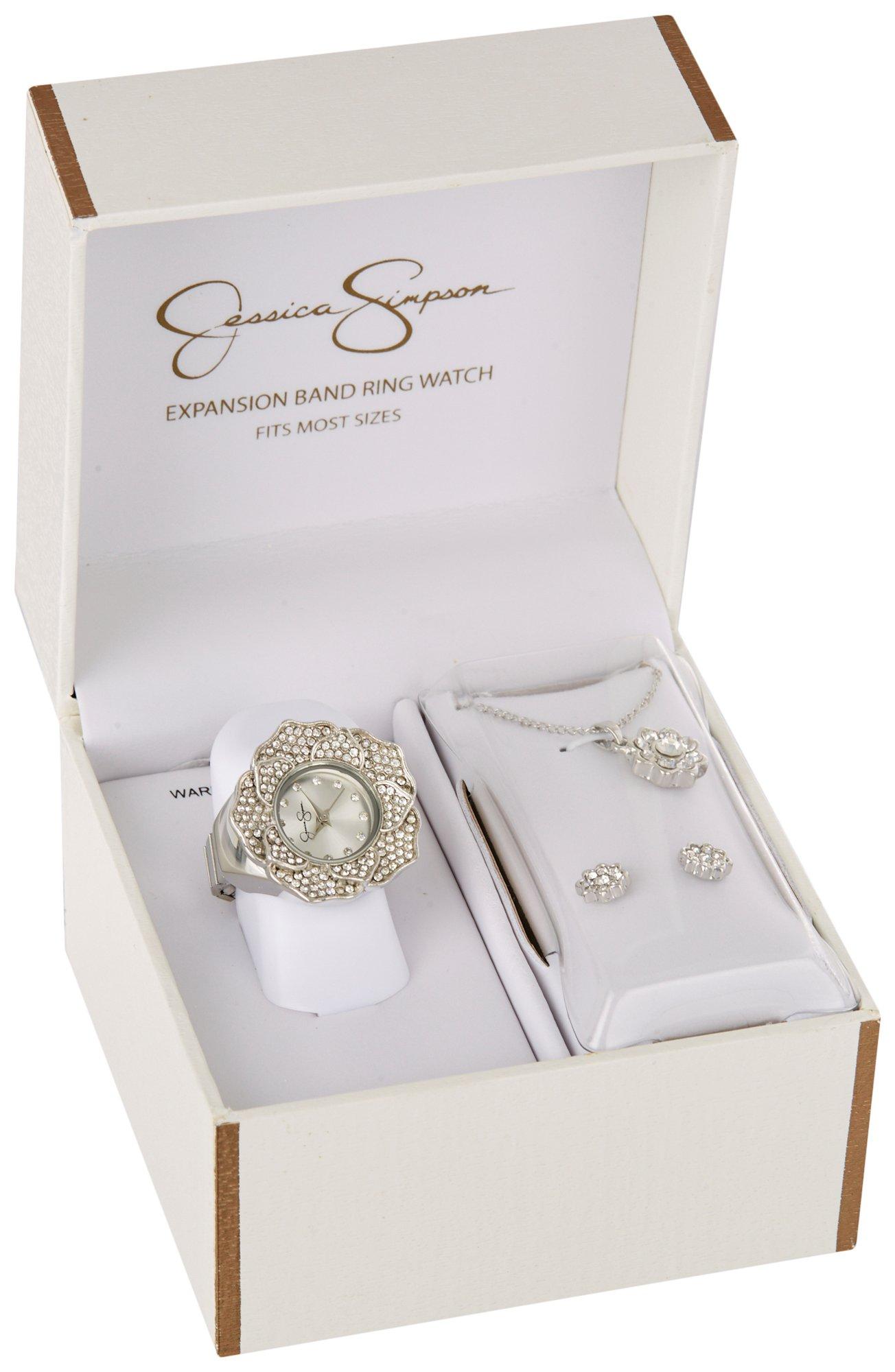 Jessica Simpson Womens 3-Pc Flower Watch Ring & Jewelry Set
