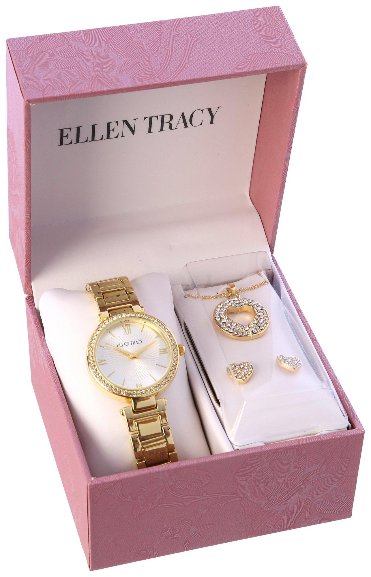 Ellen Tracy 3-Pc. Pave Watch Heart Necklace & Earring Set