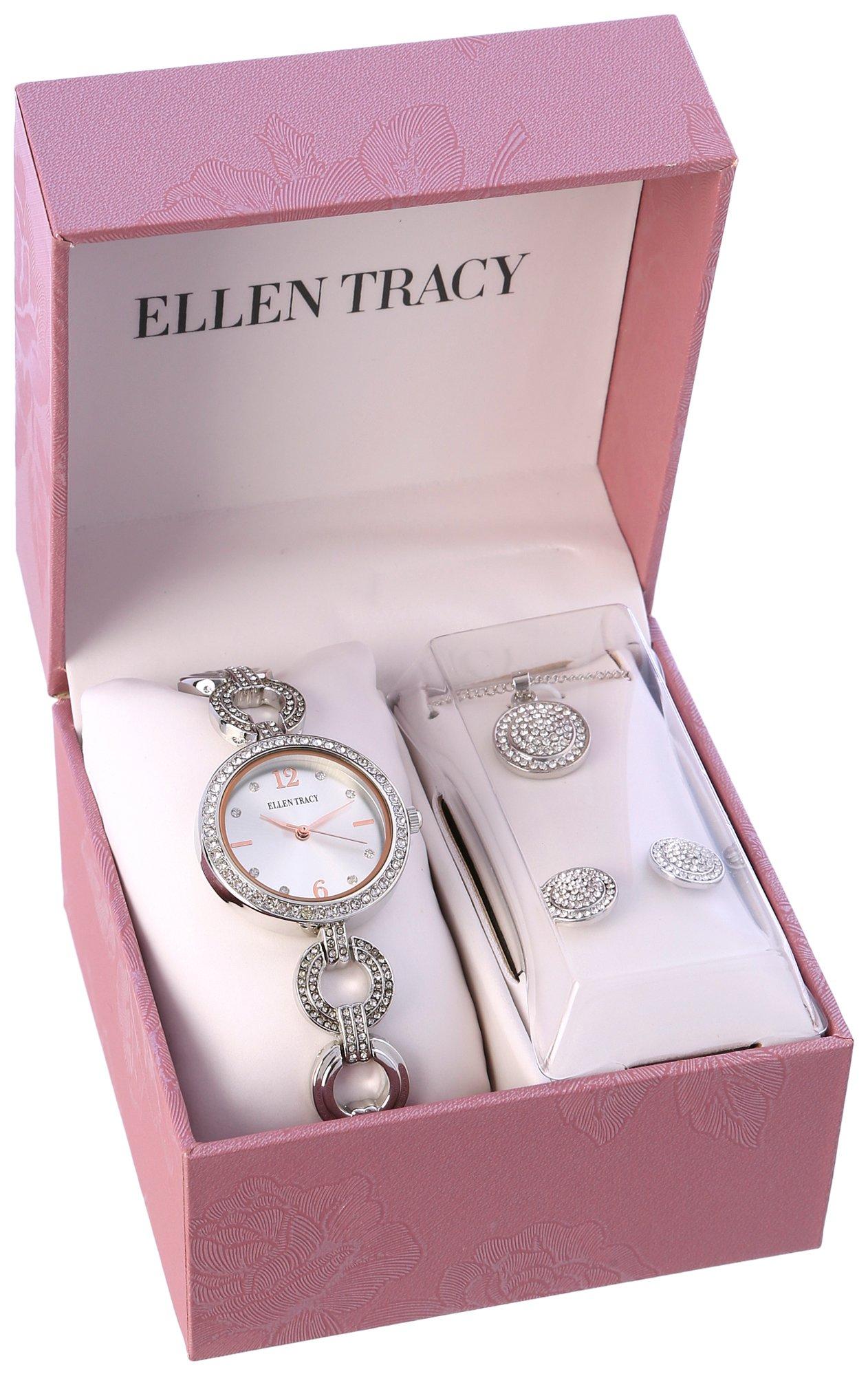 Ellen Tracy 3-Pc. Pave Watch Disc Necklace &