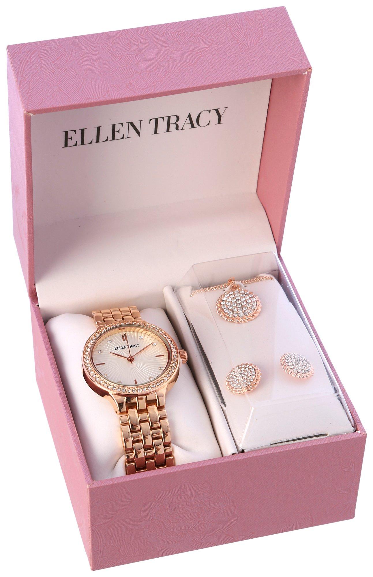 Ellen Tracy 3-Pc. Pave Watch Disc Necklace & Earring Set