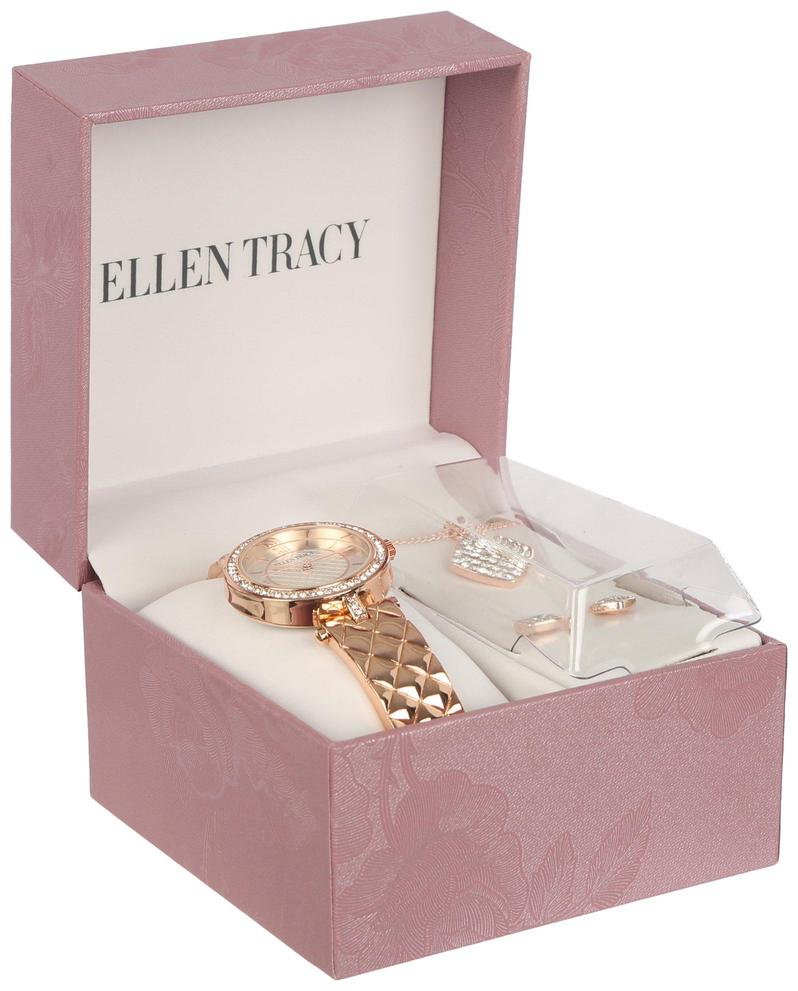 Ellen Tracy 3-Pc. Pave Watch Square Necklace & Earring Set