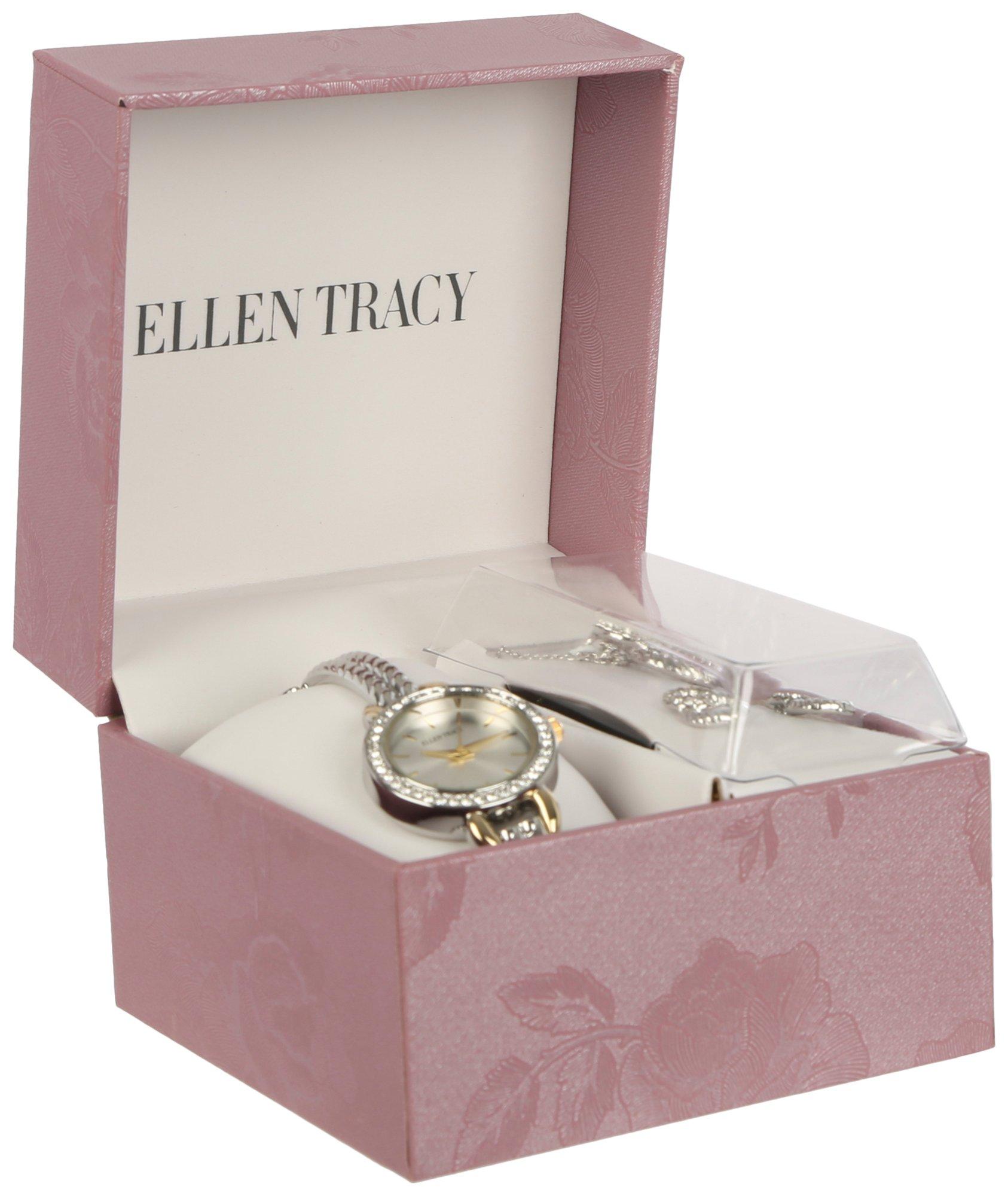 Ellen Tracy 3-Pc. Pave Watch Circle Necklace & Earring Set