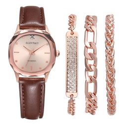 Ellen Tracy 4-Pc. Facet Bezel Watch & Chain Bracelet Set